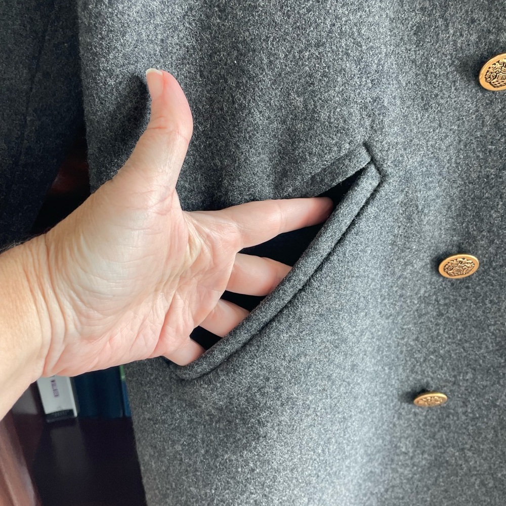Vintage J. Gallery Wool Blend Gray Double Breasted Gold Buttons Coat - Picture 2 of 6